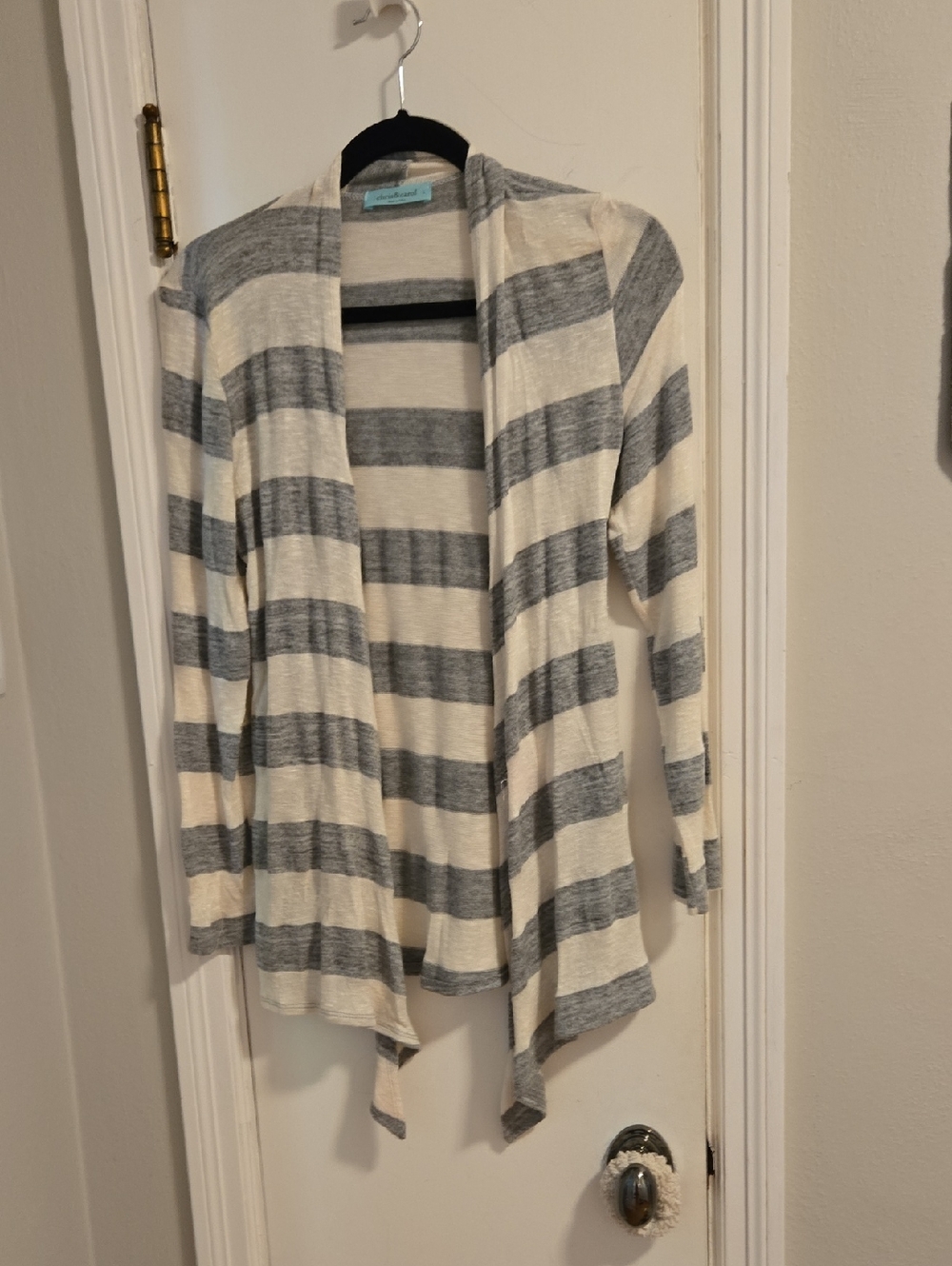 Chris & Carol Striped Open-Front Cardigan - Cream & Gray